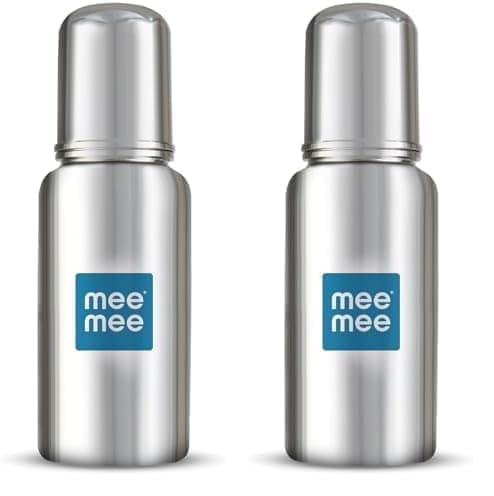 Mee Mee Baby Steel Feeding Bottle | Baby Milk Bottle with Advanced Anti Colic Valve, BPA Free, Soft Silicone Teat, Wide Neck for Babies/Infants/Newborns of 0-2 Years (Medium - 240ml (Pack of 2)) Mee Mee Baby Steel Feeding Bottle | Baby Milk Bottle with A view 2