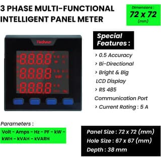 Three Phase Multifunctional Panel Meter - TMCB 027 - (5 A) - Size 72 x 72 mm view 2