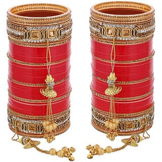 Lucky Jewellery Red Designer Chura Bridal Wedding Punjabi Choora Fashion Jewellery Chuda Set (792-M1C1-745-R) view 2