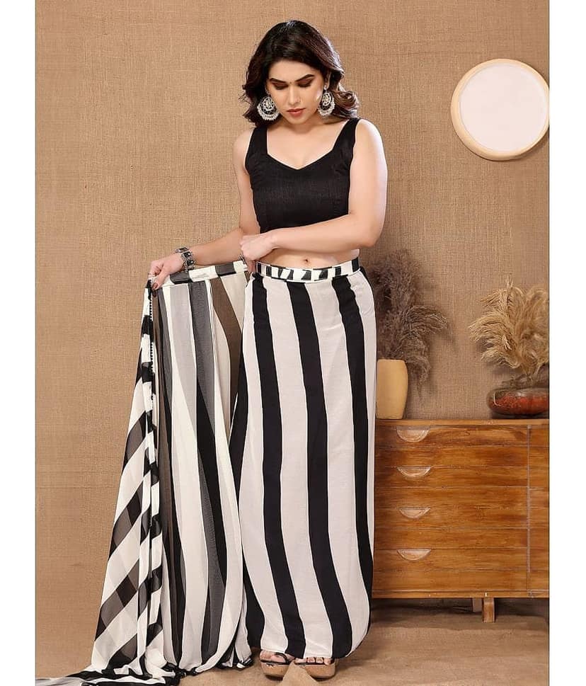 BLEESBURY Georgette Printed Saree With Unstitched Blouse Piece ( Multicolor ) view 2
