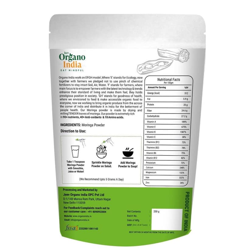 Olifera Leaves Powder |Moringa Leaves Powder | Organo India moringa leaf powder (250g) Immunity Booster Energy with Minerals For Weight loss Pack of 1 view 2