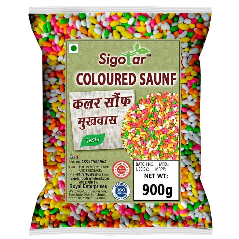 Sigotar Coloured Saunf 900g | Sugar Coated Fennel Seeds | Natural Mouth Freshener | Meethi Saunf | After-Meal Digestive Mukhwas