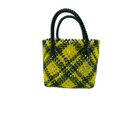 Black and Yellow Handwoven large Bag with Double Handles