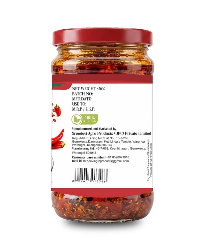 Red Chilly Pickle� All Natural Ingredients, No Artificial Preservatives, Handcrafted in Small Batches, Gluten-Free, Traditional Indian Style, Tangy & Spicy Homemade Taste view 2