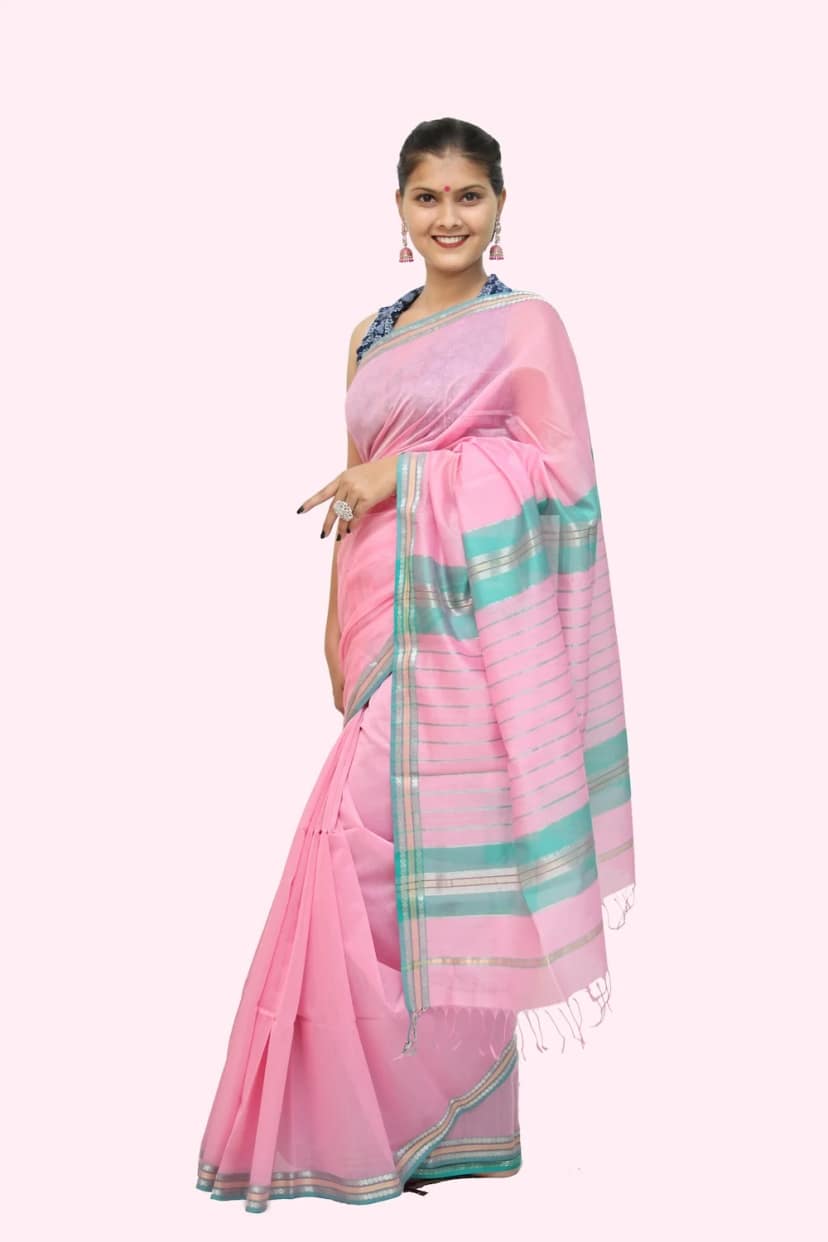 Traditional Silver Brocade handloom Saree with Tassels