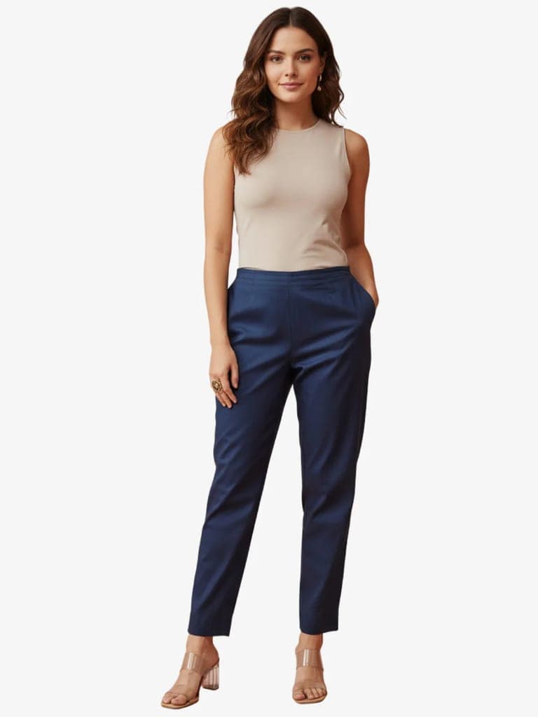 Women's Solid Cotton Trousers