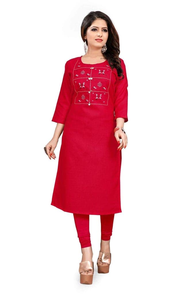 STYLEOO Ruby Slub 3/4 Sleeves Embroidered Kurti for Women's Combo Pack (M, L, XL, XXL) ( RED and Brown) view 2