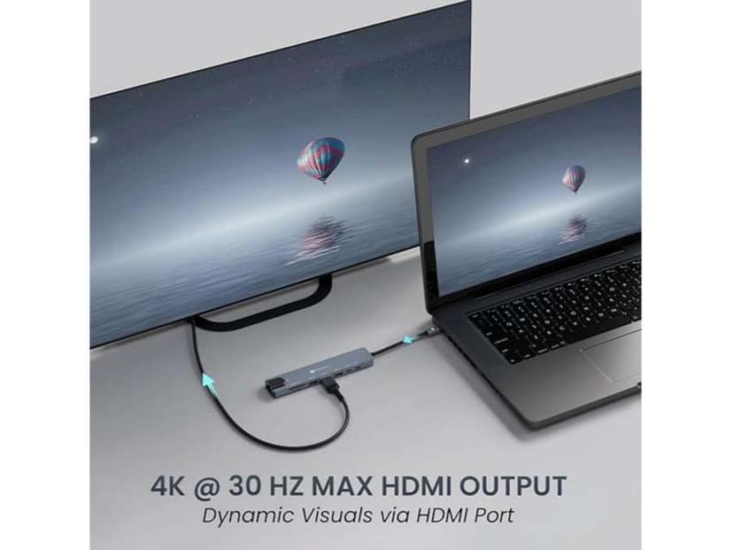 Portronics Mport 8 USB-C USB Hub/Docking Station(8-in-1) with 4K 30Hz HDMI, 100 Mbps Ethernet, USB 3.0, microSD/SD Card Reader, Type-C Data, PD Charging, USB 2.0, Type-C Plug for Laptop, Mac, PC view 2