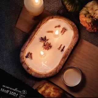 2 Wick Hand Carved Dough Bowl Soy Candle