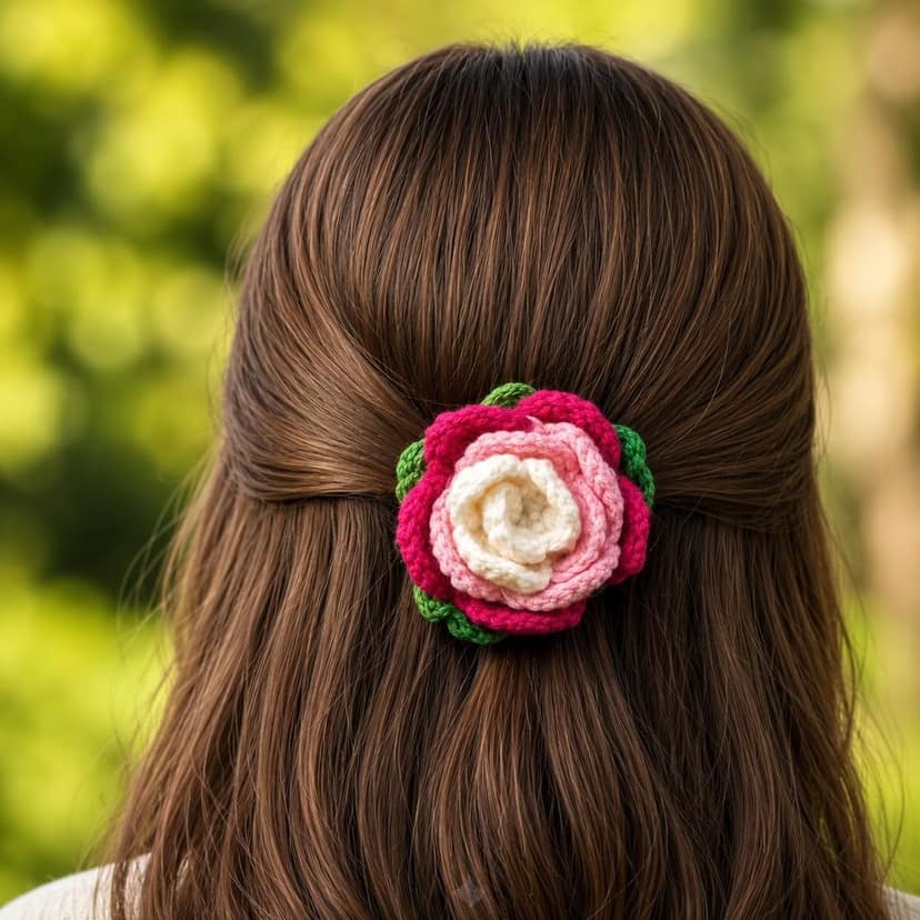 Rareity Aromatic Handmade Crochet Rose Flower Hair Clips for Women & Girls | Soft Yarn Floral Hair Accessories | Red & Multicolor Stylish Hair Clips | Elegant Handmade Design for Daily Wear, Party & Gifting