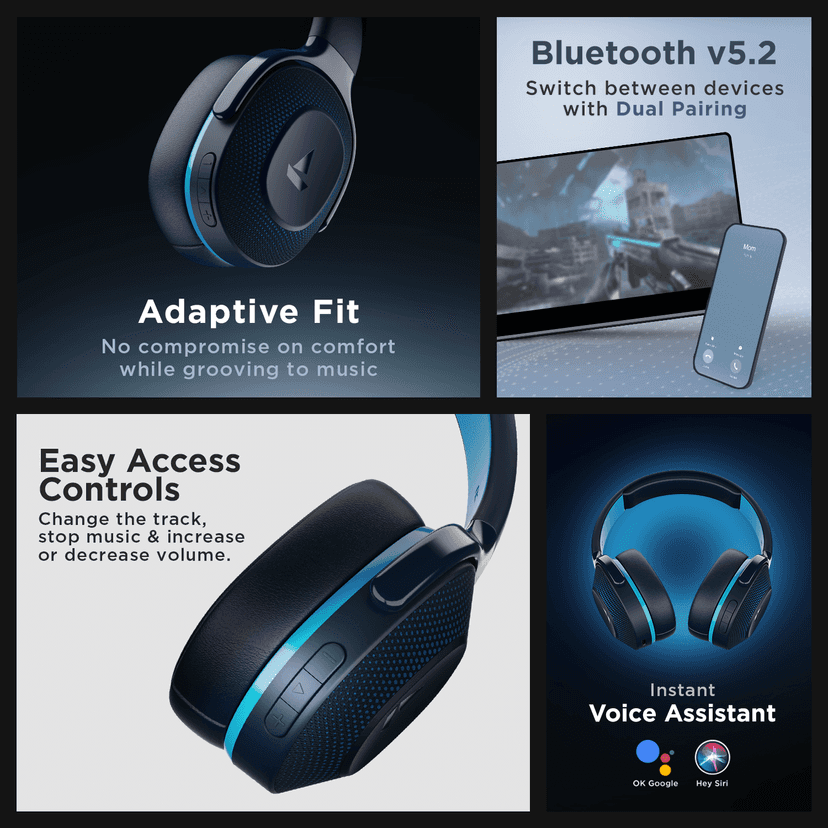 boAt Rockerz 425 | Wireless Bluetooth Headphone with 25 Hours Playback, ASAP Charge, 40mm Drivers Blue view 2