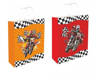 90 GSM Bike Printed Paper Gift Bags, Ideal for Birthday Gifts, Return Gifts, Kids Gifting, & Gifting on Special Occasions (Size: 9.4 x 7.9 x 3 inch) - 12