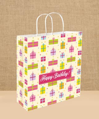 90 GSM Happy Birthday Printed Small Paper Gift Bags, Ideal for Birthday Return Gifts, Birthday Party, & Gifting on Special Occasions (Size: 9.4 x 7.9 x 3 inch) - 50