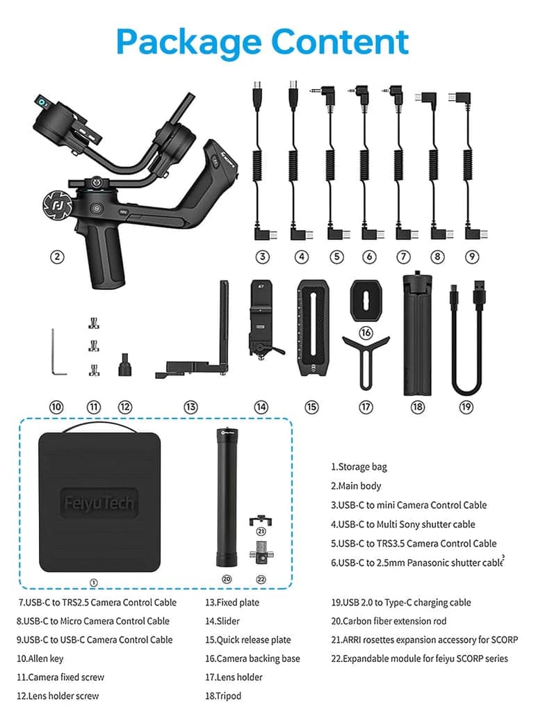 FEIYU TECH SCORP 2 Combo[Official] Camera Gimbal Stabilizer,Built-In AI Tracker,Vertical Shooting For Reels & Shorts,Touch Screen,Max 2.5Kgs,Fits Sony/Canon/Nikon/Fujifilm Mirrorless&DSLR Camera,Black view 2