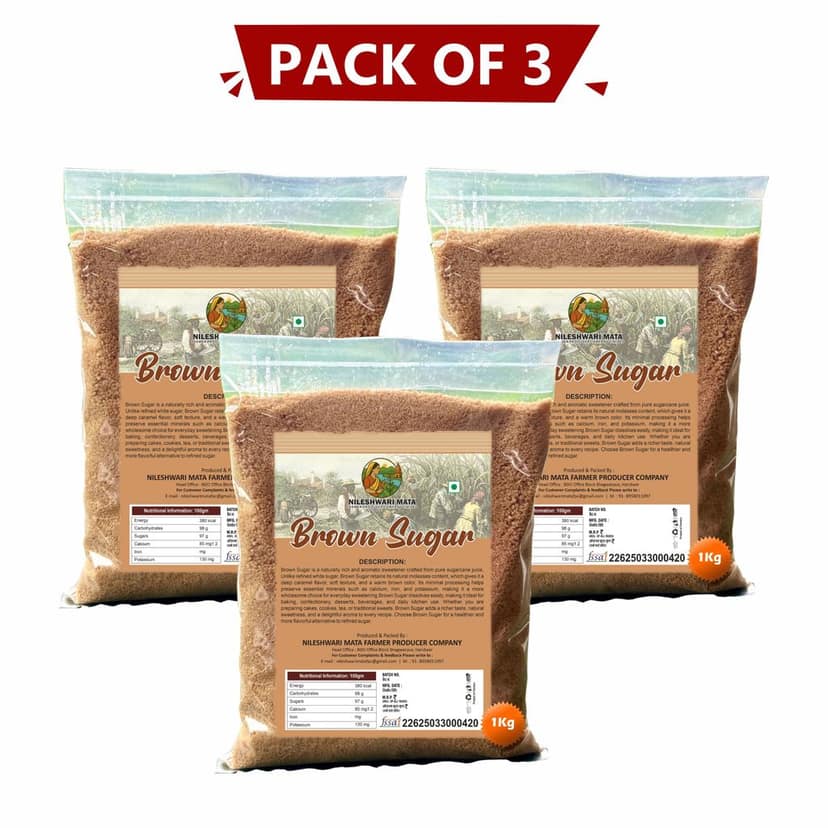 Brown Sugar 1 Kg Pack of 3 By Nileshwari Mata Farmer Producer Company – Unrefined & Natural Sweetener view 2