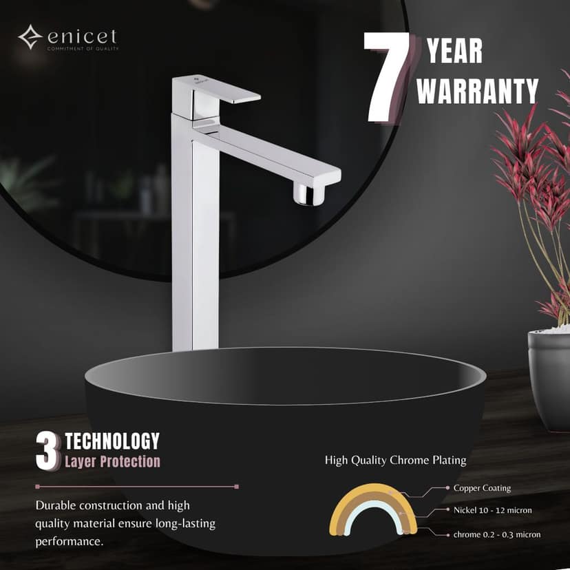 Enicet 12 Inch High Neck Pillar Tap, Brass Build, Tall Body Tap, Sink Tap For Bathroom view 2