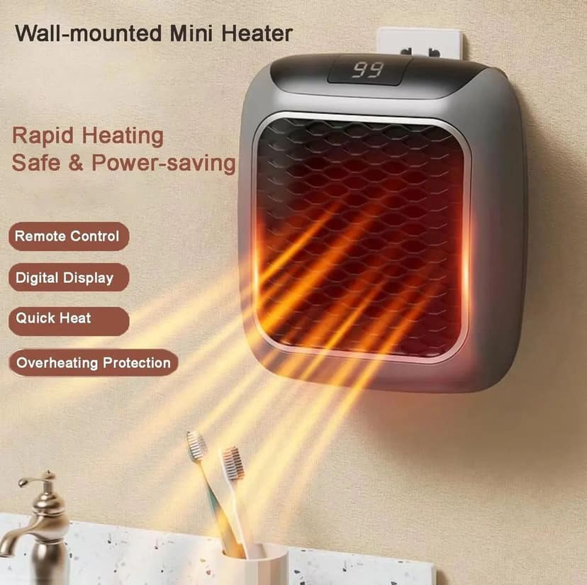 Indoor 800W Portable Heater - Plug In Wall Electric Mini Desktop Retro Electric Heater view 2