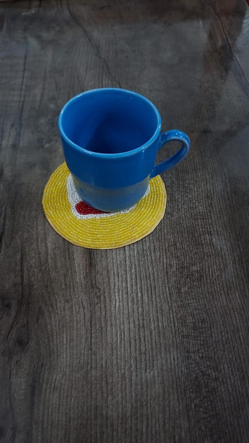 Zarkala Handmade Beaded Coffee Heart Coaster Set of 6, 4 x 4 Inches view 2