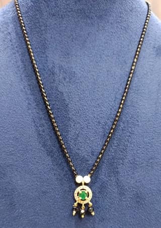 Black Beads Chain Mangalsutra with Green Stone Pendant