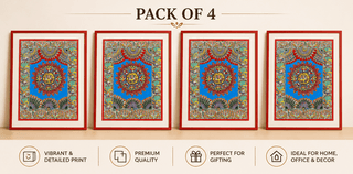 [Pack of 4] Traditional Madhubani Painting – Mandala with Peacocks and Floral Motis