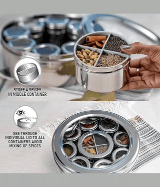 Visaxmi 12 in 1 Masala Box Steel Silver Spice Container ( Set of 1 )