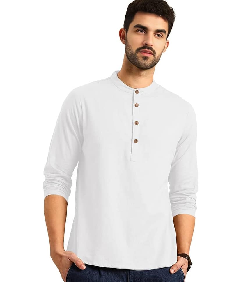 Vida Loca Cotton Plain Shirt Style Kurta For Men ( White )