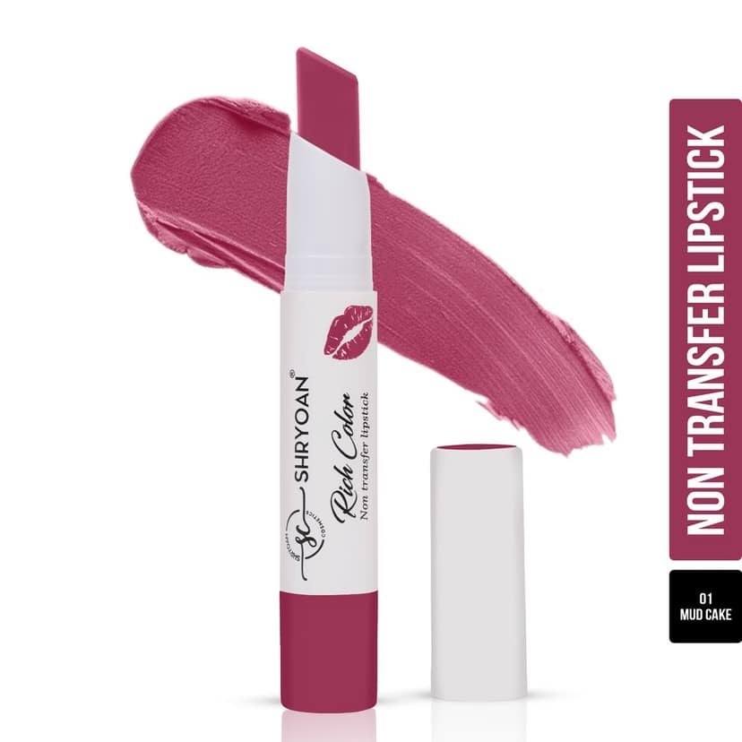 Shryoan Rich Color Non-Transfer Lipstick | Waterproof & Super Matte Finish | Long Stay Creamy Lipstick | Single Swipe Application (Mud Cake-01, 3.2gm) view 2