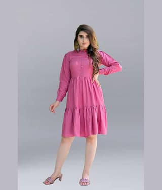 ZAMAISHA Women Rayon Solid Fit & Flare Dress ( Pink )