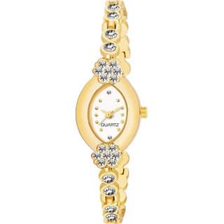 HRV Oval White Meena Diamond Gold Gift analog Women Watch BY HRV