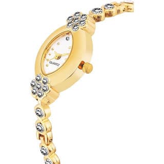 HRV Oval White Meena Diamond Gold Gift analog Women Watch BY HRV view 2