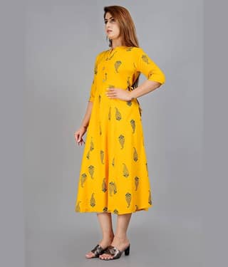 Smien - Yellow Rayon Women's Flared Kurti ( Pack of 1 )