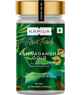 Kapiva Ashwagandha Gold Capsules (60 N Caps) 100% Ayurvedic | With Gold, Shilajit | Helps in Stress Management | For Men & Women