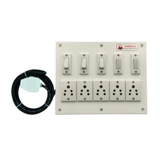 INDRICO? Electric Switch Board for Home 5 Sockets with 5 switches Heavy Wire Extension Board (White)