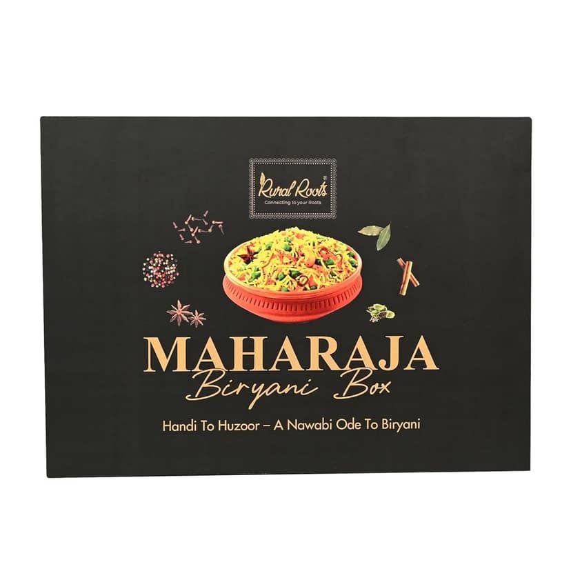 Biryani Box Diwali Gift Pack | Indian Spices & Masala Combo | Vegetarian | Low GI Rice in Jute Potli, Handmade Stone Handi, Dry Fruits, Biryani Masala, Whole Spices, A2 Ghee, Saffron view 2
