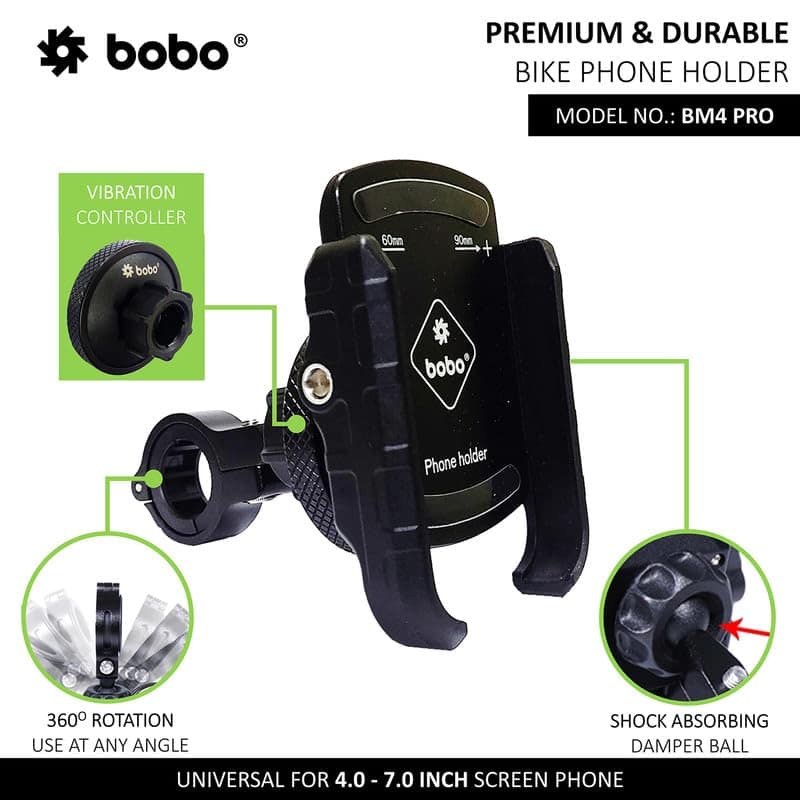 BOBO BM4 PRO Jaw-Grip with Vibration Contoller Waterproof Bike/Motorcycle/Scooter Mobile Phone Holder Mount, Ideal for Maps and GPS Navigation (Black) BOBO BM4 PRO Jaw-Grip with Vibration Contoller Waterproof Bike/Motorcycle/Scooter Mobile Phone Holder M view 2