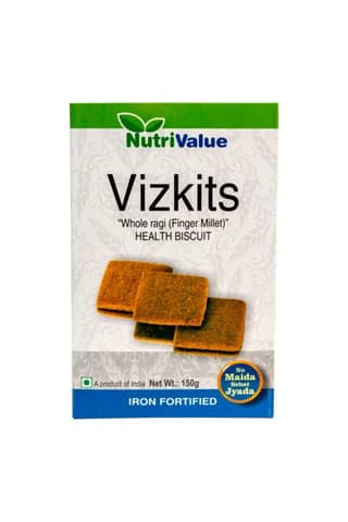 Nutrivalue Vizkits Whole Ragi Health Biscuits (150g) | Iron Fortified & No Maida | Healthy Snacking