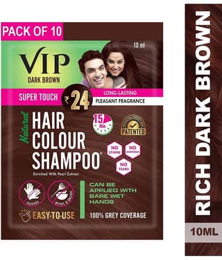 VIP Hair Colour Shampoo Natural Semi Permanent Hair Color 10 mL Dark Brown