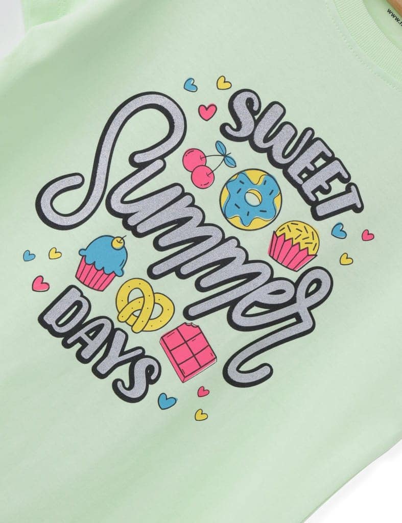 Girls T shirt Cotton Patina Green Sweet Summer view 2