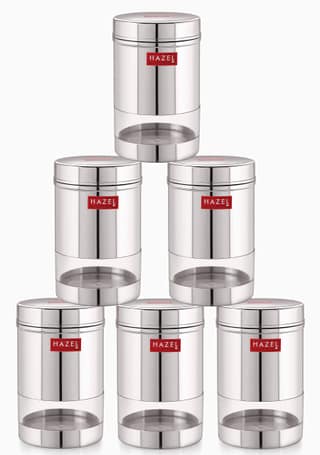 HAZEL Stainless Steel Kitchen Container, 600 ml Each Transparent Kitchen Container Set with Glossy Finish , Multipurpose Kitchen Storage Organizer, Set of 6