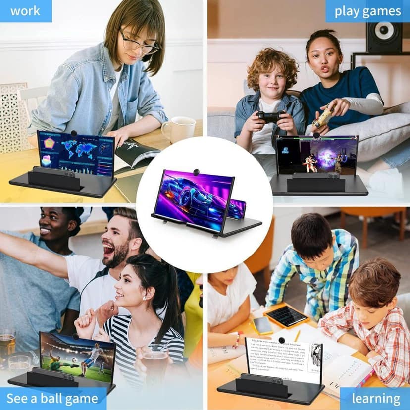 WUGO:: 3D Amplifier Stand with 8 Inch HD Screen Magnifier Compatible with All Smartphones | Mobile Screen Enlarger & Phone Holder for Movies, Videos & Gaming with Eye Protection (Original Quality) view 2