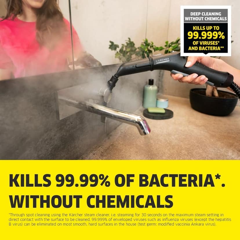 KARCHER SC 2 EasyFix Steam Cleaner, 1500W, 3.2 Bar Pressure, 1200L Steam/L Water, Chemical Free Cleaning, Removes 99.99% Viruses & Bacteria, EasyFix Floor Kit, Ideal for Home Use, German Tech, White view 2