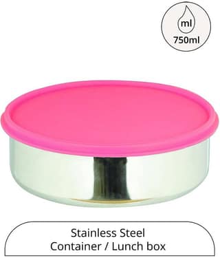 Generic Stainless Steel Multi-Purpose Round Food Container 750ml, Pink (1U)