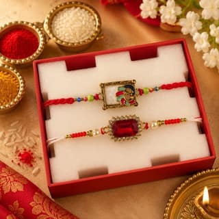 Premium Rakhi Set with Roli, Rice, and Gift Box