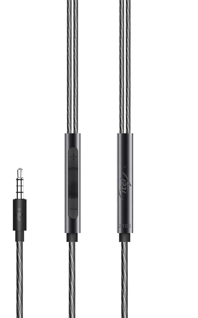 itel IEP-51 Wired Earphone with in-line Mic, 3.5mm Audio Jack, Tangle Free Design, Polished Metal Buds, 10mm Real Bass Drivers, Music & Call Control - Black view 2