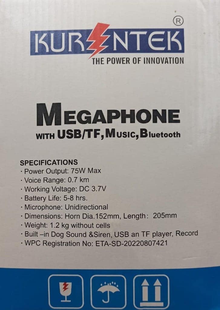 Large Handheld Megaphone with Bluetooth, 700 Meter Loud Audible Range, Loud Speaker, Recorder, USB & Memory Card Input, Music, Siren, etc with Charger, Charging Cable & 2000 mAh Li-ion Rechargeable Battery view 2