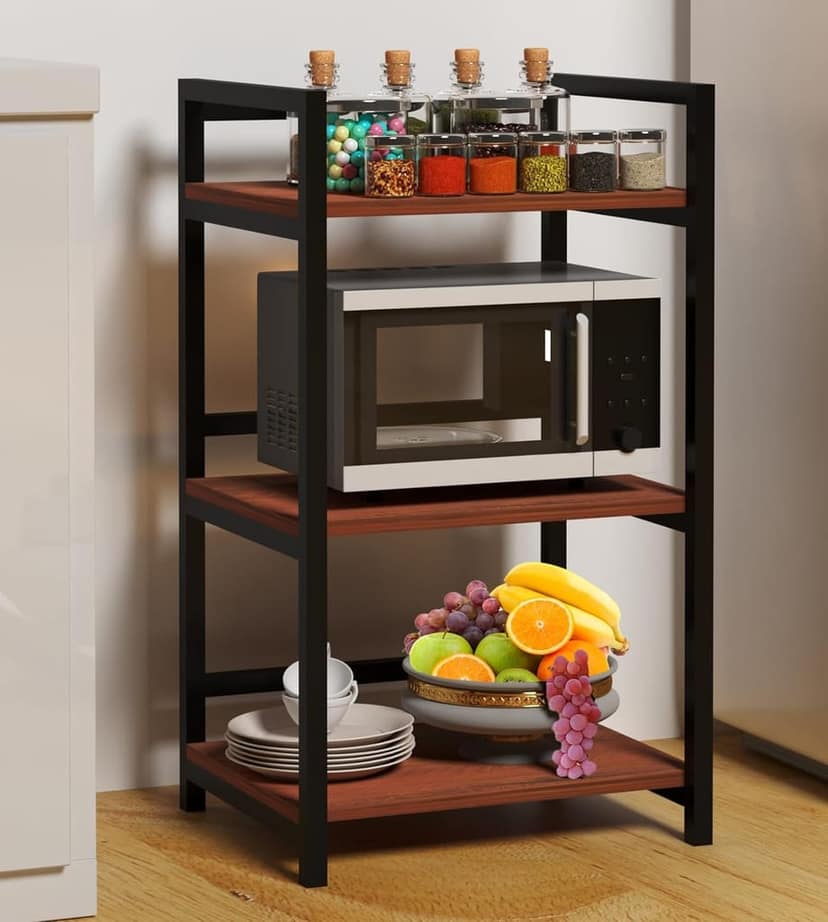 4-Tier Bathroom Shelf, Freestanding Wood and Metal Storage Rack, Display Shelf for Living Room, Kitchen, Office view 2