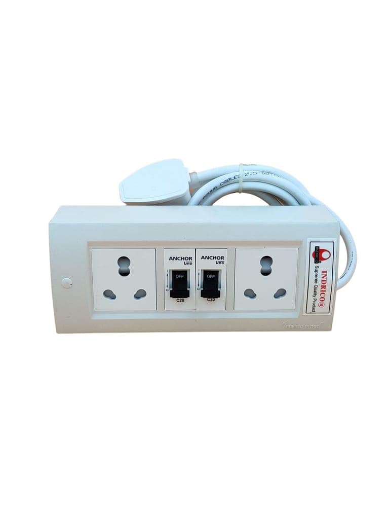 INDRICO Electric Extension Board with 15A/16A/20A Sockets and 16A/20A/25A MCB Heavy Duty 4mm Long Wire (Rating 4500W) PVC White view 2
