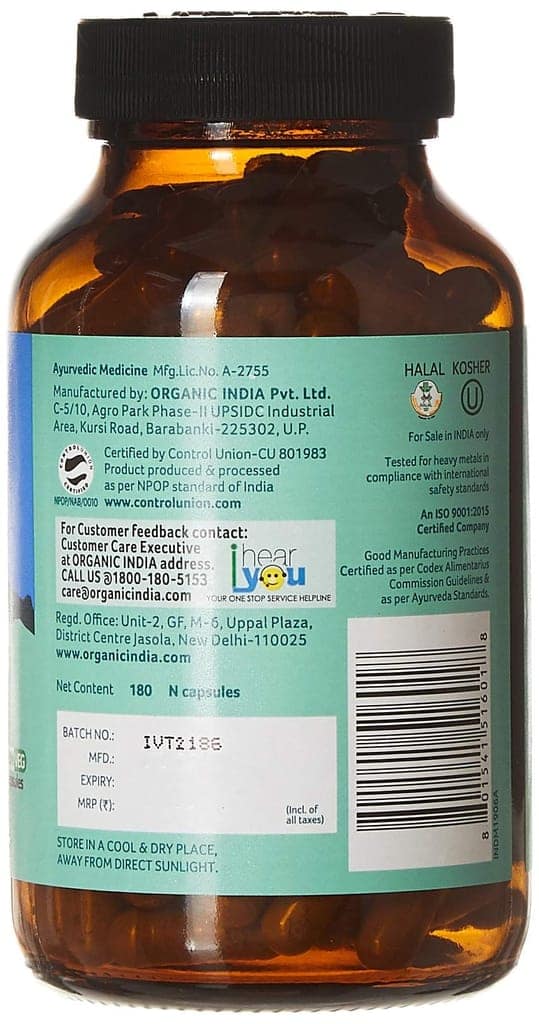 ORGANIC INDIA Breathe Free Ayurvedic Capsule || Respiratory Disorder & Congestion || Ptect Lungs from Smoking & Pollution || Relieves Allergic Asthma & Coughing - 180 N Veg Capsules view 2