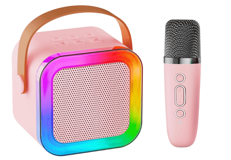 Mini Bluetooth Karaoke Speaker Machine for Kids – Wireless Microphone, Rechargeable, LED Lights, Bluetooth Speaker – Singing Toy for Boys & Girls – Birthday Gift for Kids