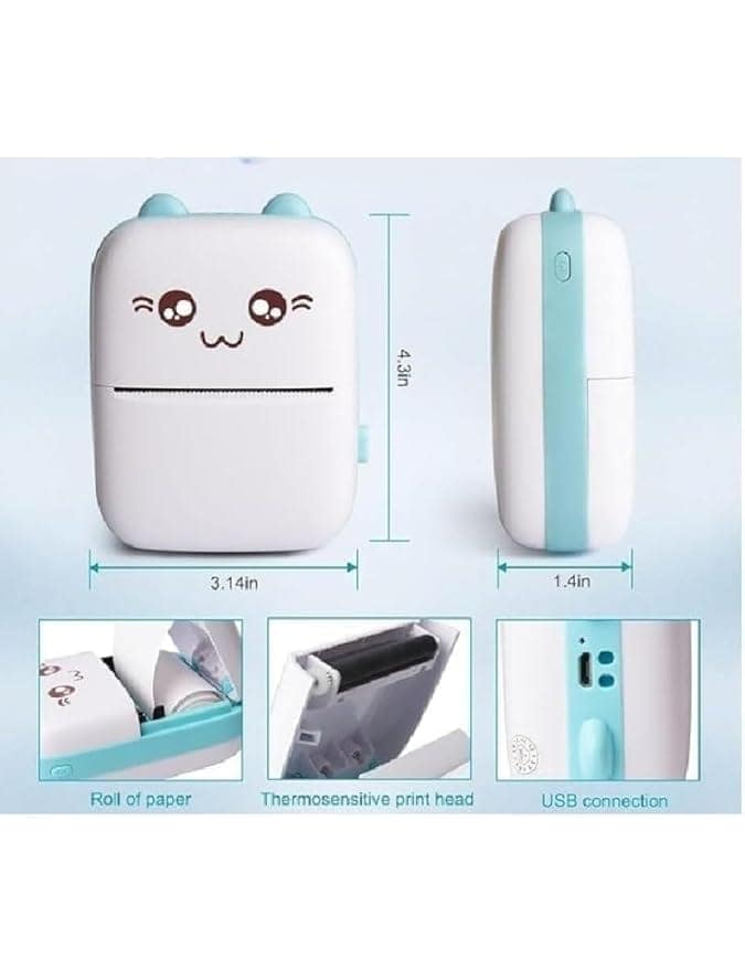 Mini Thermal Printer | Inkless Sticker Printer | USB APP Control Inkless Printer | Wireless Mini Pocket Printer for Labels, Stickers, Photos, Bookmarks, Cards, White view 2